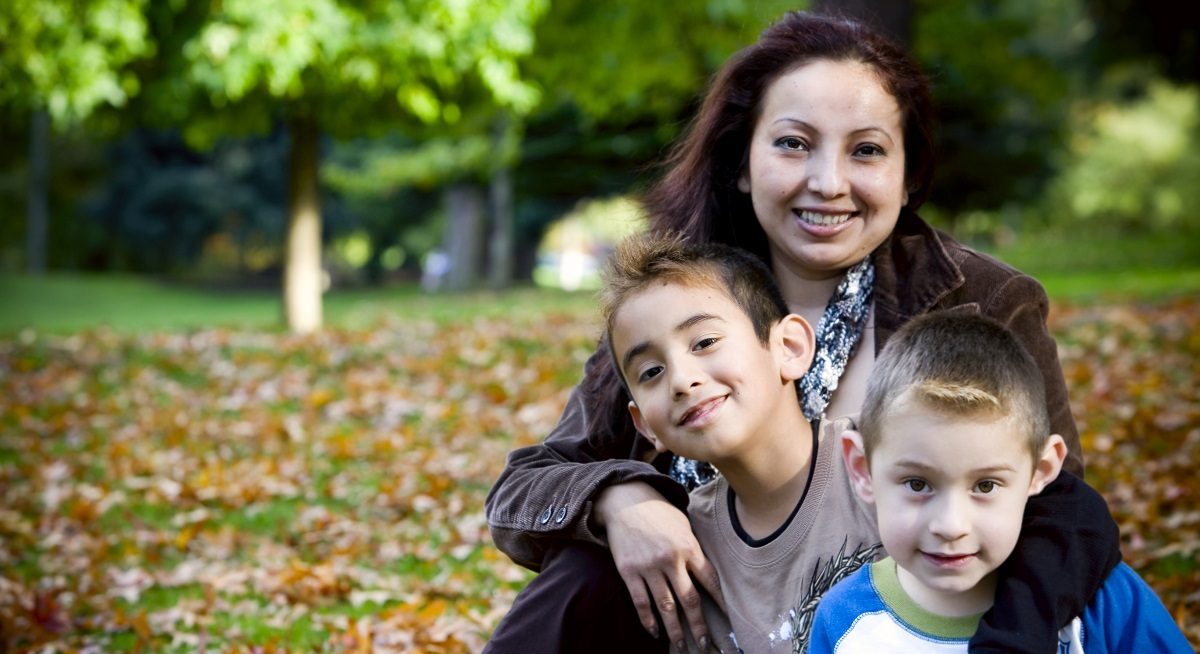 Hispanic Family, Single Mom with Two Sons